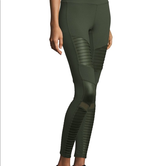 ALO Yoga Green High-Waisted Moto Leggings - Picture 1 of 7